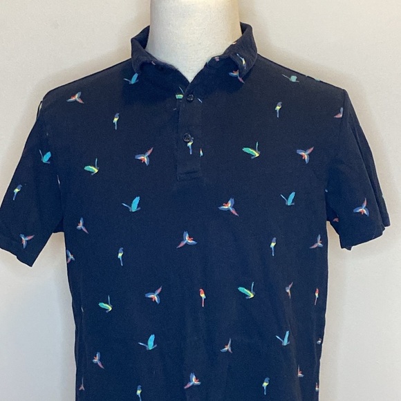 Superdry Premium City Polo Shirt in Colorful Bird Print and Blue Cotton (sz XL) - Picture 2 of 6